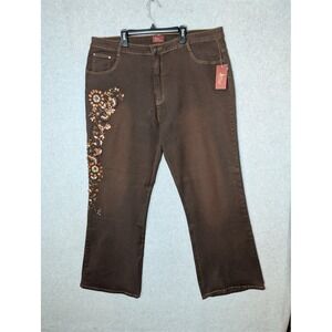 Azita Jeans Womens Size 22 Brown Embellished Bootcut Denim Floral Faded